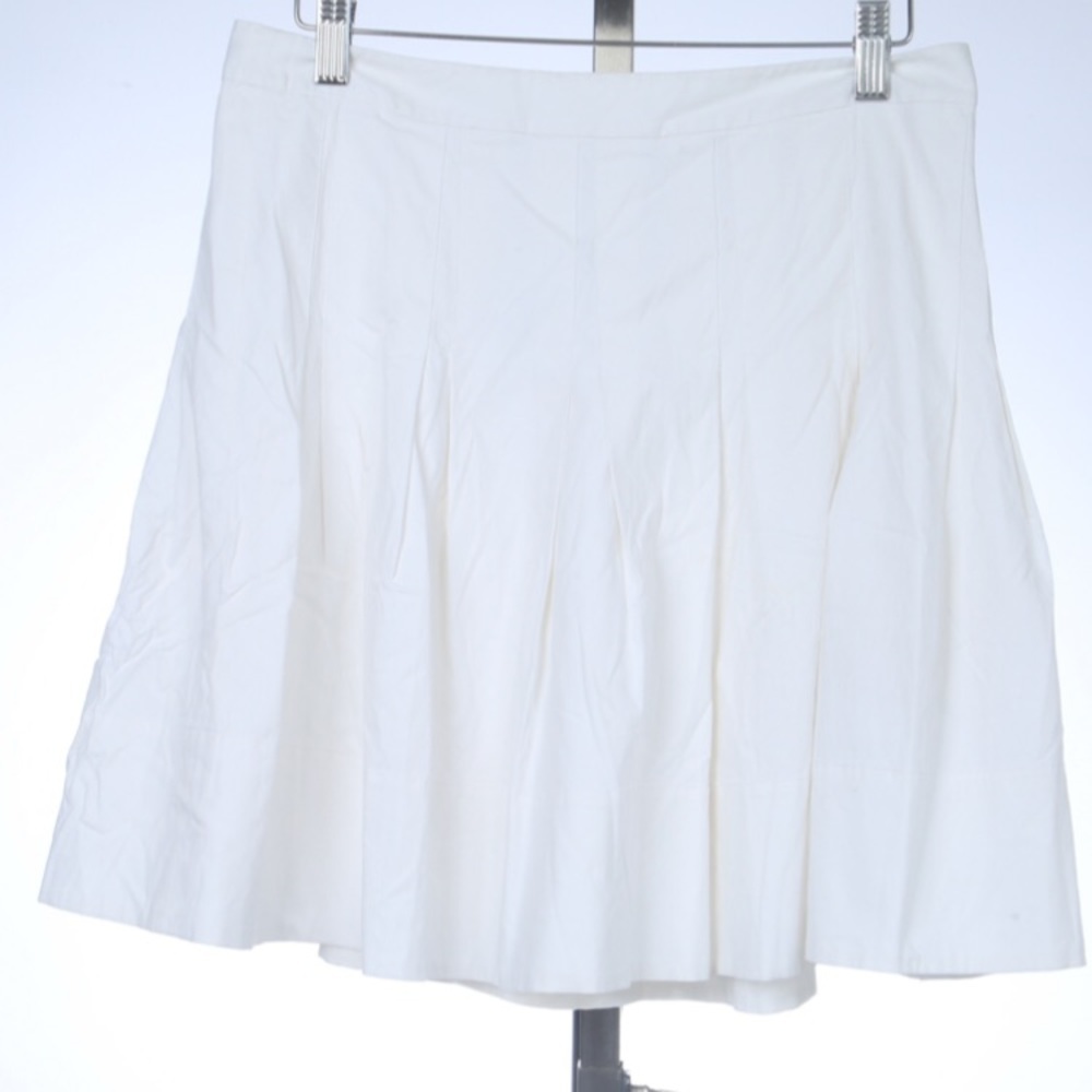 REBECCA TAYLOR OPTIC WHITE SATEEN POPLIN PLEATED SKIRT